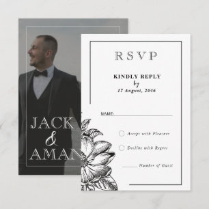 Klassische RSVP-Karten in Schwarz und Weiß Dankeskarte
