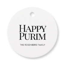 Klassische runde Familienname Happy Purim Favor Ta