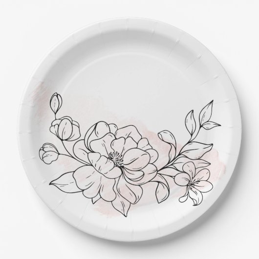 Klassische, runde Wasserfarbe mit schwarzer Blüte Pappteller (Vorderseite)