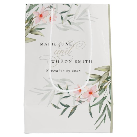 Klassische Rustikale Blush Greenery Blumenfest Hoc Mittlere Geschenktüte (Rückseite)