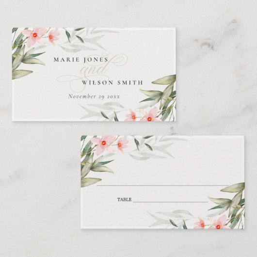 Klassische Rustikale Blush Greenery Blumenfest Hoc Platzkarte (Vorne/Hinten)