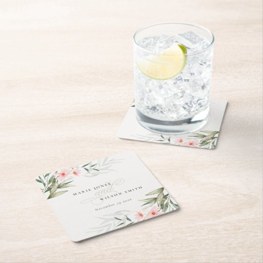 Klassische Rustikale Blush Greenery Blumenfest Hoc Rechteckiger Pappuntersetzer (Vor Ort)