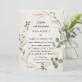 Klassische Rustikale Boho Rose & Pampas Grass Wedd Einladung (Stehend Vorderseite)