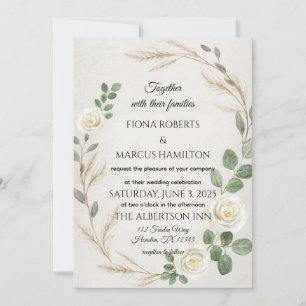 Klassische Rustikale Boho Rose & Pampas Grass Wedd Einladung