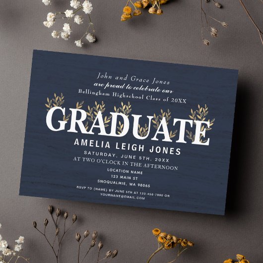 Klassische Rustikale Gold Leaf Graduation Party Einladung
