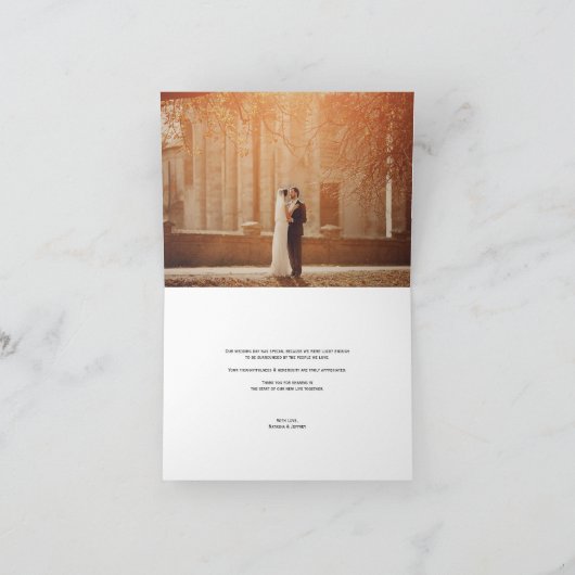 Klassische Rustikale Holzkornstruktur Winterhochze Dankeskarte (Innenseite)