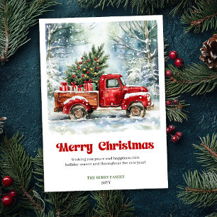 Klassische rustikale rote LKW-Weihnachtsszene-Gruß Feiertagskarte