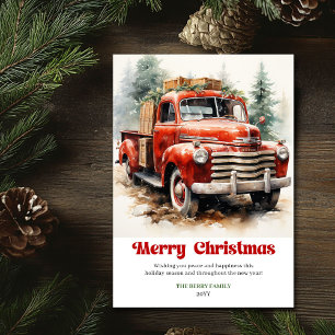 Klassische rustikale Weihnachtsszene rotes Autodes Feiertagskarte