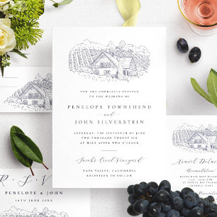 Klassische rustikale Weingut-Illustration Hochzeit Einladung