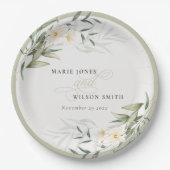 Klassische Rustikale Weiße Grüne Blumenfest Hochze Pappteller (Vorderseite)