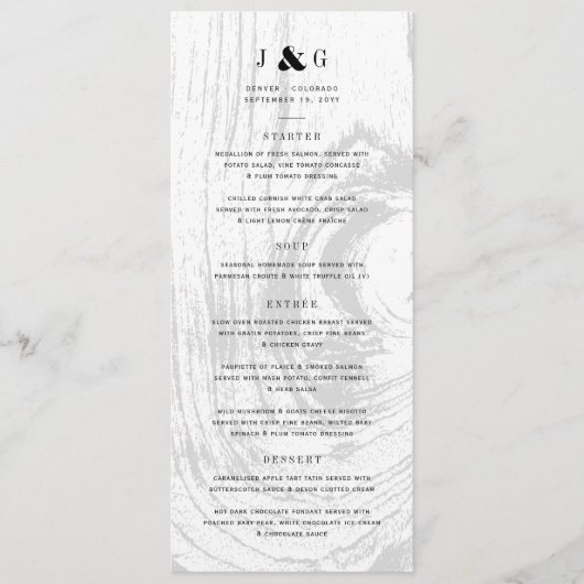 Klassische Rustikale Woodgrain Weißer Winter Hochz Menükarte (Vorderseite)