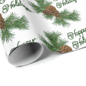 Klassische Saison Pinecones Happy Holidays Wish Geschenkpapier (Rolleneckpunkt)