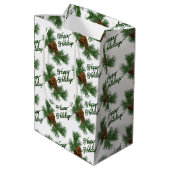 Klassische Saison Pinecones Happy Holidays Wish Mittlere Geschenktüte (Rückseite Schrägansicht)
