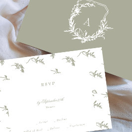 Klassische Salbei-Blütenblüten Monogramm Wappen Ho RSVP Karte