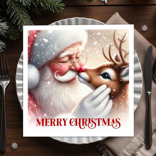 Klassische Santa-Rudolph-Weihnachtsfeier-Serviette Serviette