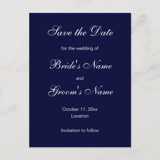 Klassische Save the Date Postkarten in blau (Vorderseite)