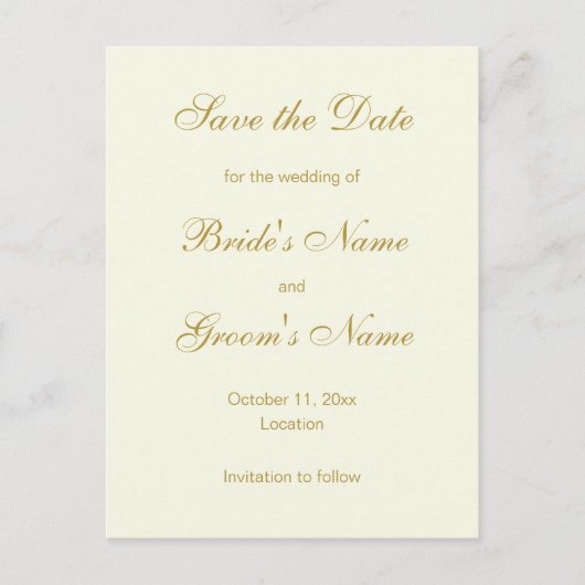 Klassische Save the Date Postkarten in Creme und G (Vorderseite)