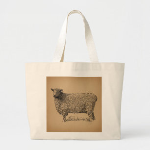 Klassische Schaf-Kunst-Illustration Antike Farmtie Jumbo Stoffbeutel