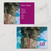 KLASSISCHE SCHÖNHEIT ANTIQUE SPALTE MONOGRAMM Blau Visitenkarte (Vorne/Hinten)