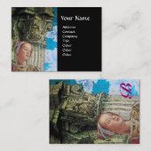 KLASSISCHE SCHÖNHEIT ANTIQUE SPALTE MONOGRAMM Blau Visitenkarte (Vorne/Hinten)