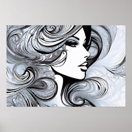 Klassische Schönheit: Moderne Frau in Schwarz und  Poster