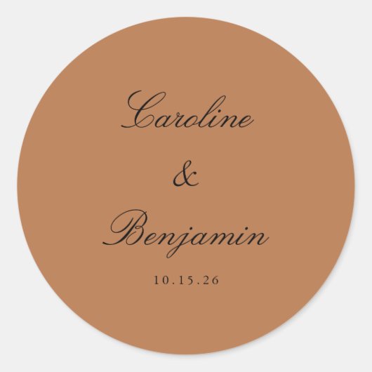 Klassische Schrift Elegant Hochzeit Custom Terraco Runder Aufkleber (Vorderseite)