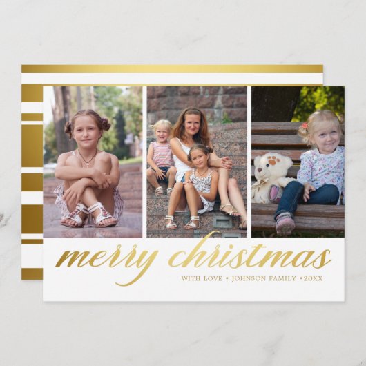 Klassische Schrift Frohe Weihnachten Gold 3 Fotos (Vorne/Hinten)