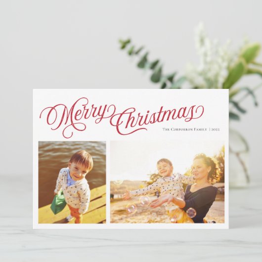 Klassische Schrift Frohe Weihnachten | Red 2 Foto (Stehend Vorderseite)