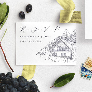 Klassische Schrift Italienischer Weinberg Hochzeit RSVP Karte