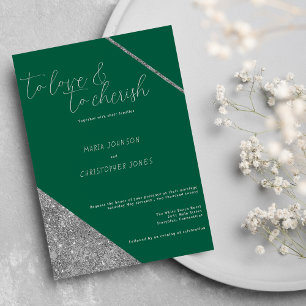 Klassische Schrift silberner Glitter Jade-Grün Hoc Einladung