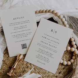 Klassische Schwarz & Ecru Monogram Einladung