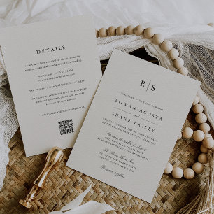 Klassische Schwarz & Ecru Monogram Einladung