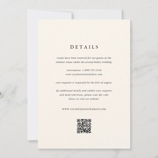 Klassische Schwarz & Ecru Monogram Einladung (Rückseite)