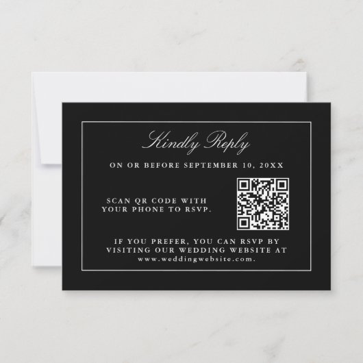 Klassische Schwarz Einfache Elegante UAWG mit QR-C RSVP Karte (Vorderseite)