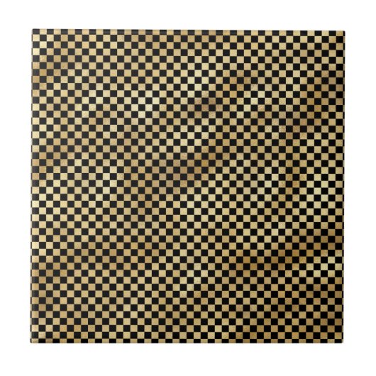 Klassische Schwarz-Gold-Checkerboard-Illustration Fliese (Vorderseite)
