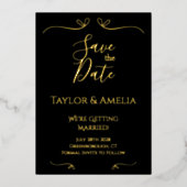 Klassische Schwarz-Gold-Foil-Hochzeit speichern Si Folieneinladung (Vorderseite)