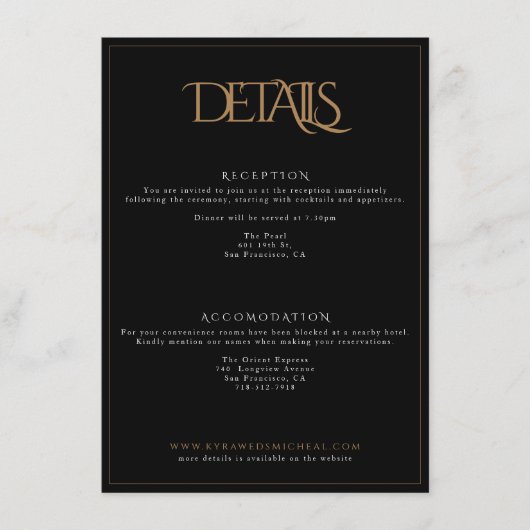 Klassische Schwarz-Gold Monogram-Hochzeit Begleitkarte (Vorderseite)