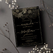 Klassische Schwarz-Gold-Rose Blumenhochzeit Einladung
