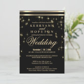 Klassische Schwarz & Gold Starlight mit Bars Einla Einladung (Stehend Vorderseite)