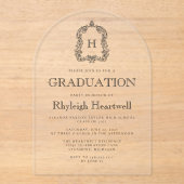 Klassische Schwarz-Monogramm-Wappen-Graduierungspa Acryleinladungen (Vorderseite)