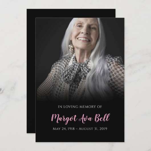 Klassische Schwarz-Pink-Gedenkkarte Einladung (Vorne/Hinten)