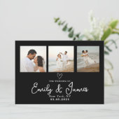 Klassische Schwarz-Script-Foto-Strip-Hochzeit Einladung (Stehend Vorderseite)