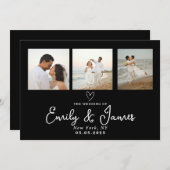 Klassische Schwarz-Script-Foto-Strip-Hochzeit Einladung (Vorne/Hinten)