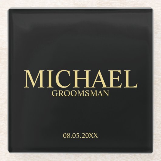 Klassische Schwarz- und Gold-Personalisierte Trauz Glasuntersetzer (Vorderseite)