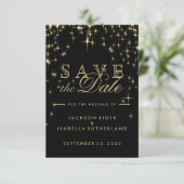 Klassische Schwarz- und Gold-Starlights Save The Date (Stehend Vorderseite)