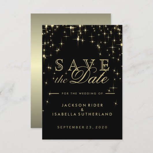 Klassische Schwarz- und Gold-Starlights Save The Date (Vorne/Hinten)