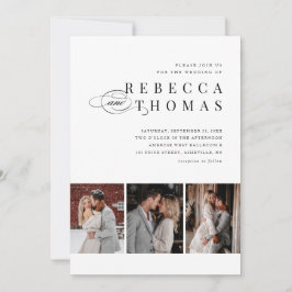 Klassische Schwarz-Weiß-3-Foto-Hochzeit Einladung