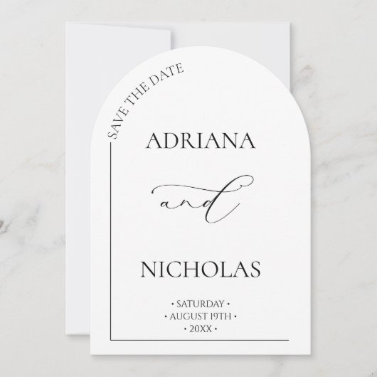 Klassische Schwarz-Weiß-Arch-Save the Date-Karte Einladung (Vorderseite)