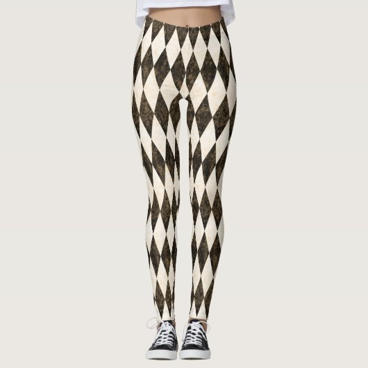 Klassische Schwarz-weiß-Creme Harlequin Diamond Ra Leggings (Vorderseite)