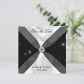 Klassische Schwarz-Weiß-Draperie-Einladung Save The Date (Stehend Vorderseite)